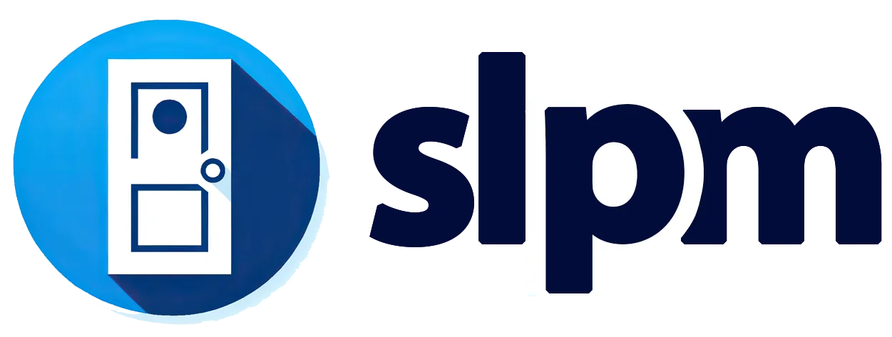 The logo for slpm with a desktop header.