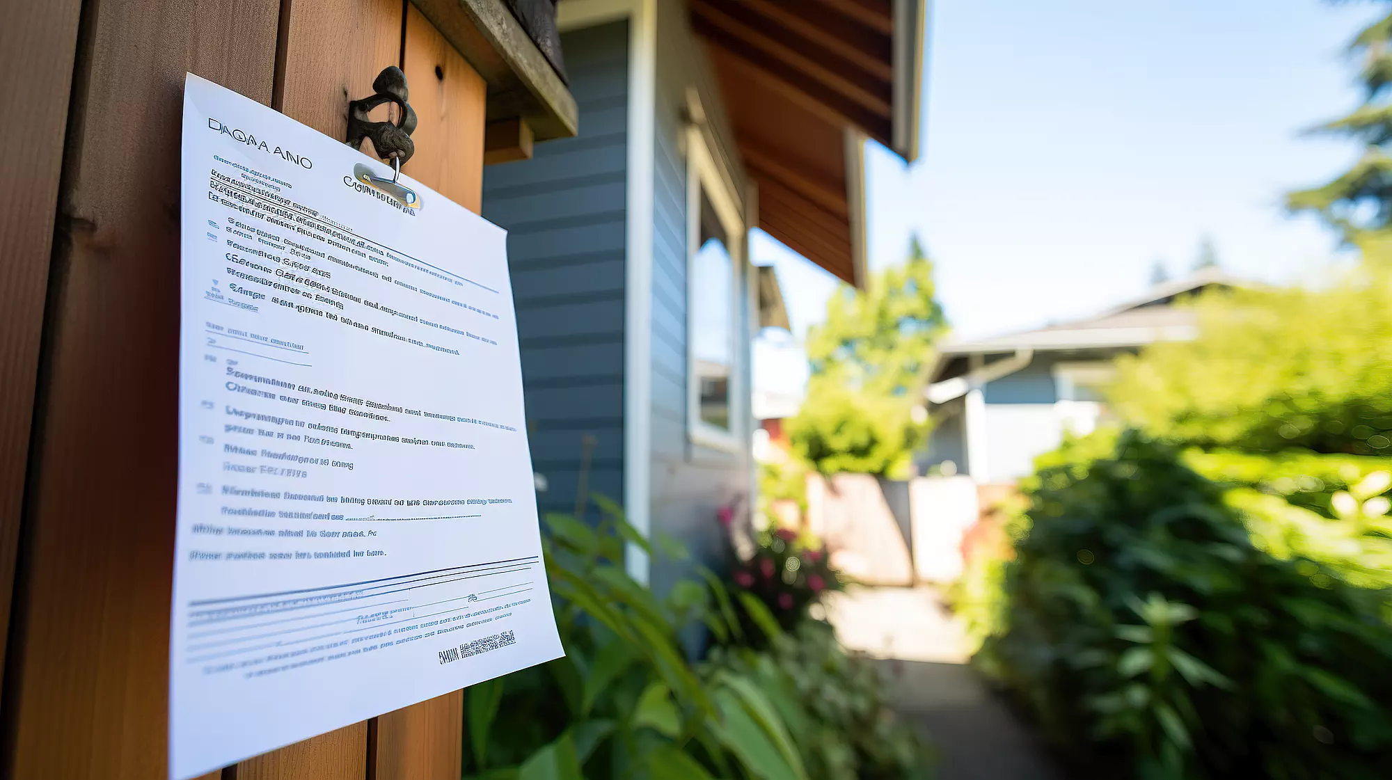 A notice is posted on a house in Oakland California regarding rental inspection.