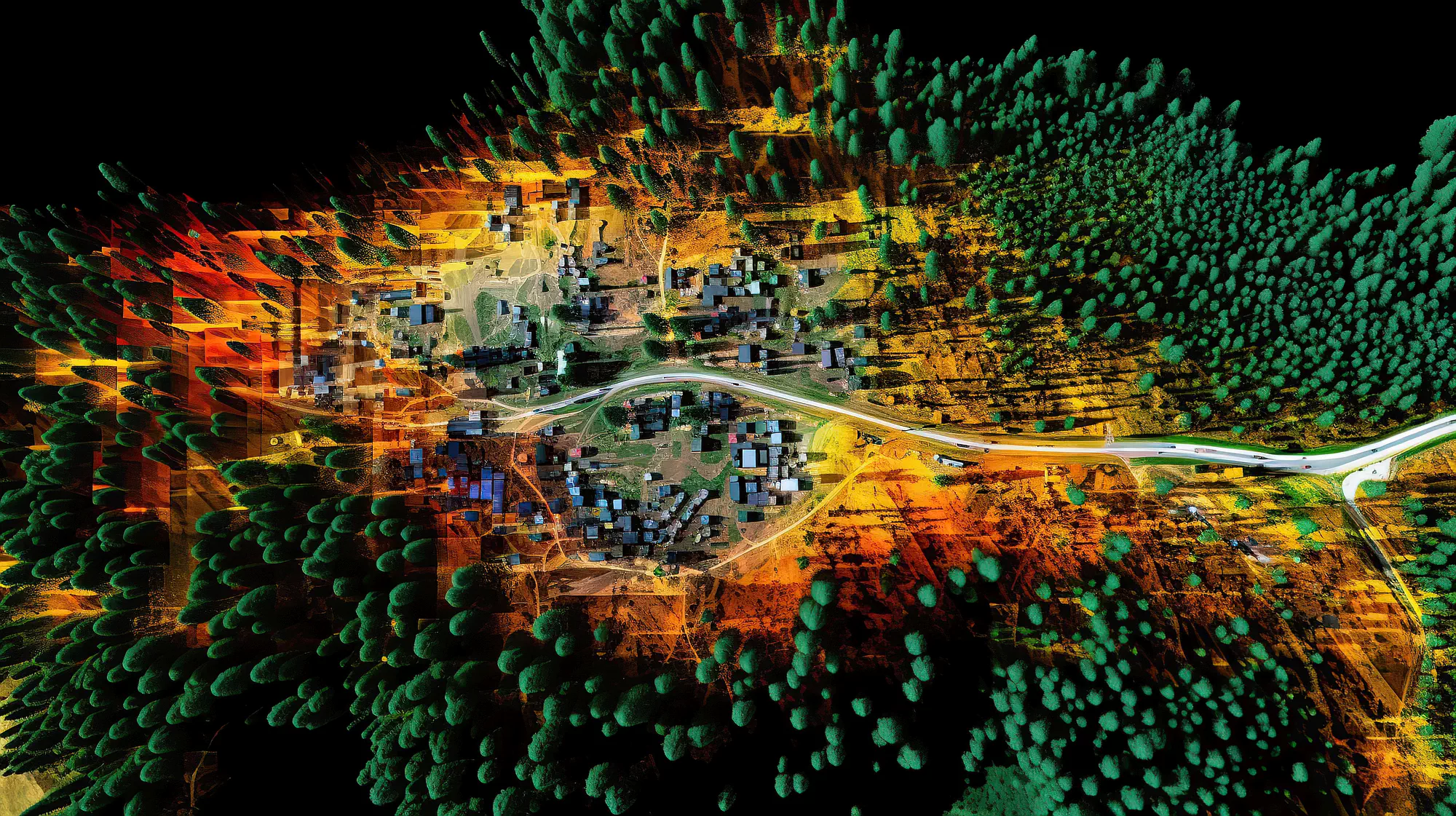 A satellite image of Oakland, with trees in the background.